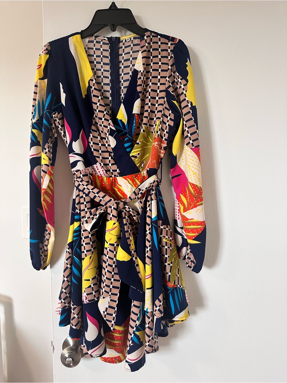 Long-Sleeve Floral Print Wrap Dress - Multicolor